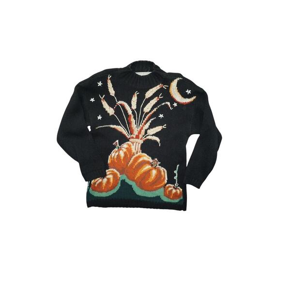 Rebecca & Company Vintage Pumpkin Harvest Sweater M Black Knit Fall Thanksgiving - Picture 6 of 7